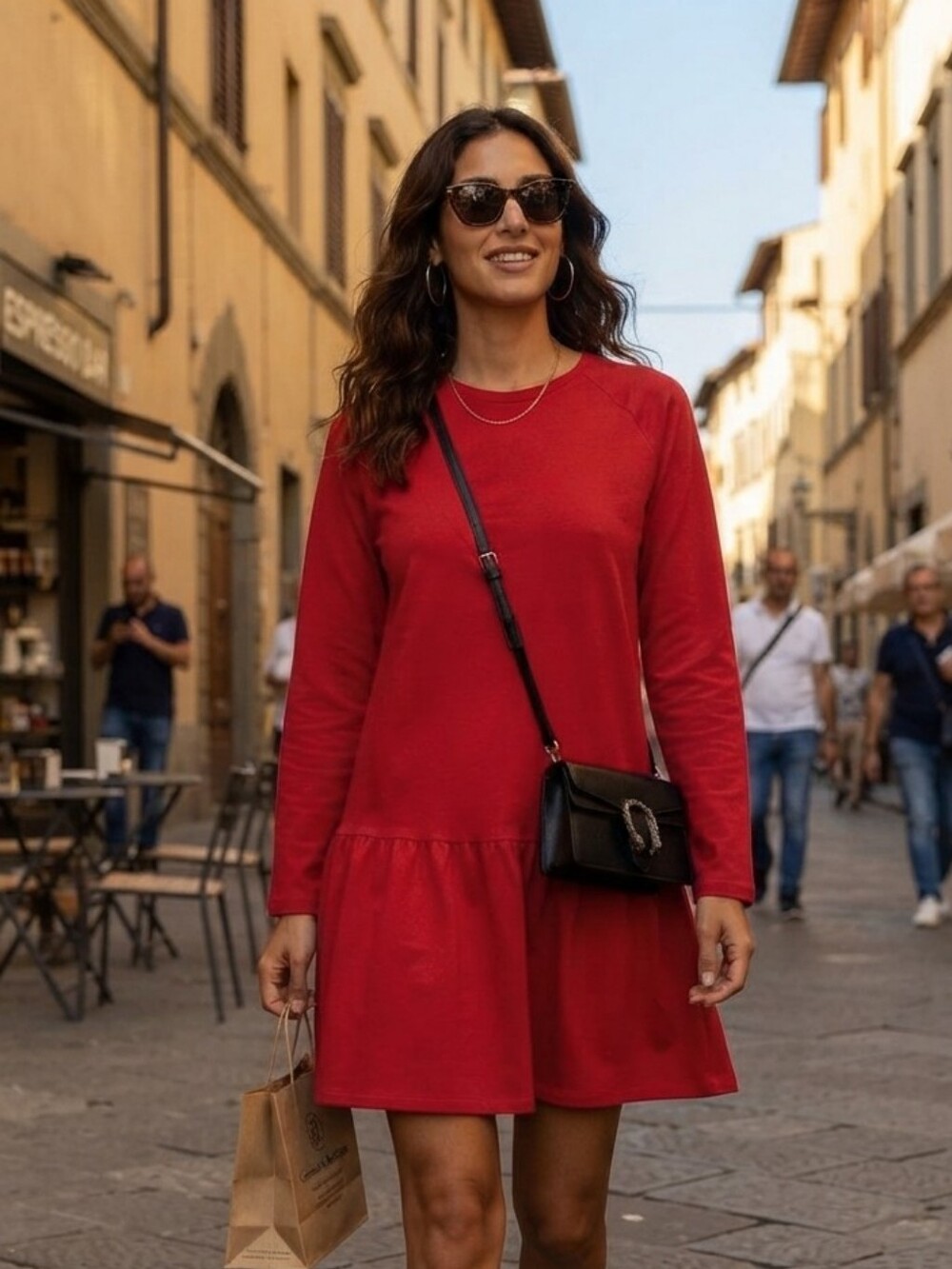 MaxMara Red Long Sleeve Drop-Waist Dress Long Sleeve Mini L